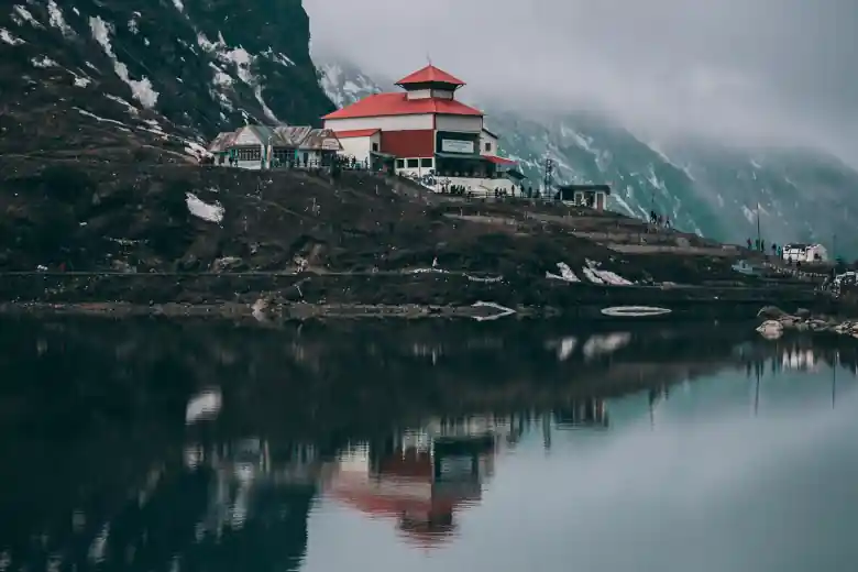 Temple near lake in Sikkim